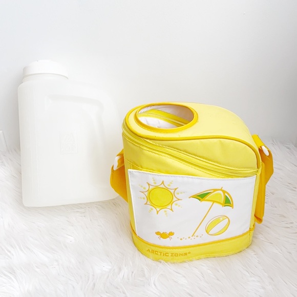 $5 $5 $5 Vintage Yellow Picnic Brunch Festival Large Water Bottle & Carry Case - Picture 4 of 4